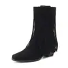Nuevas Botas con Borlas Escarchadas Suministro Transfronterizo Botas de Jinete de Caña Corta Botas de Tacón Alto Grueso Tallas Grandes 40-43 Botas de Comercio Exterior