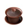 Patrón de Cuchillo de Cerámica Morada Puede Flotar sobre Tazón Cubierto de Tres Talentos, Hecho a Mano Pura Vajilla Grande de Gama Alta Retro Juego de Té Kung Fu Tazón de Té
