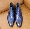 Estação Europeia Clássico Feito à Mão Couro Genuíno Botas Masculinas de Cano Alto Bico Fino Calçados Roupa Zíper Lateral Cadarço Botas de Negócios Masculinas