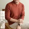 Moletom térmico masculino de mistura de seda e lã, novo modelo outono e inverno 2026, um botão, macio, quente, elegante camisa base masculina