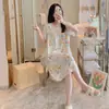 Bata de Noche Personalizada de Algodón y Seda para Mujer, Ropa de Dormir Moderna de Manga Corta para Verano Tallas Grandes, Estilo Primavera y Otoño, Ropa de Casa de Alta Gama Tallas Grandes