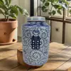 Tarro Cerámico Azul y Blanco con Patrón de Palabras Felices Tapa Tarro de Almacenamiento Tarro de Té Estilo Chino Hogar Decoración de Botella Calabaza con Palabras Felices