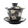 Gaiwan de Cerâmica Esmaltada Preta com Design Antigo Azul e Branco, Inspirado na Prece do Pavilhão das Orquídeas, Conjunto de Chá Kung Fu para Preparar Chá em Casa, Porcelana Preta Estilo Chinês Moderno