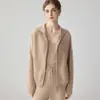 Casaco de lã de cashmere com capuz em tricô waffle feminino, espessado para aquecimento, modelagem solta, cardigã de tricô casual, adequado para ir ao trabalho, macio e confortável