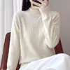 Suéter de punto para mujer estilo mamá, con cuentas y diamantes, amigable con la piel, cuello semi-alto, nuevo 2026, corte holgado, manga larga, básico