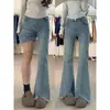 Calça Jeans Flare de Barra Dividida Cor Clara para Mulheres, Novo Estilo de Verão, Corpo em Pera, Tamanho Plus Size, Calça Flare Emagrecedora