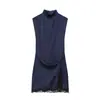 Moda Europeia e Americana Transfronteiriça Aliexpress Venda Quente Vestido com Textura de Cetim de Seda Patchwork de Renda