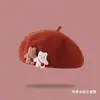 Bonito Sombrero Boina de Peluche para Mujer Otoño Invierno Rojo Panda Rojo Gato Dibujos Animados Sombrero de Pintor Versátil Estilo Japonés Sombrero de Lana Transfronterizo