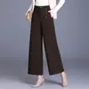 Pantalones de lana de pierna ancha para mujer 2026 nuevo otoño e invierno ajustados elegantes de lana de moda cintura alta rectos versátiles pantalones cropped