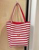 Bolsa de Lona Listrada 2025 Nova Bolsa Tote Estilo Coreano Bolsa Casual de Ombro Único Tote de Grande Capacidade Bolsa Satchel Bolsa de Compras