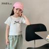 Camiseta de Manga Curta de Verão Yojia para Meninas 2024 Novo Estilo Coreano Slim Manga Meia Manga Laço Top Infantil