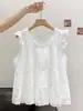Camiseta juvenil de manga corta con ribete de encaje para mujer, nueva camisa holgada de estilo coreano para verano, top fino versátil, camisa babydoll