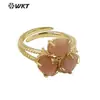 WT-R484 diseño único de flor incrustado tres piedras preciosas doble capa 18K multicolor opcional anillo de joyería de piedras preciosas