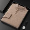 100% Cashmere Outono e Inverno 2026 Novo Suéter de Tricô Casual Masculino com Gola Curta e Mangas Longas