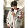 Sudadera con capucha de punto retro americana de tres rayas, para primavera y otoño, tela gruesa y pesada, estilo pareja, ropa deportiva con capucha