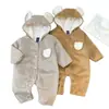 Ropa de invierno hecha a medida para bebés recién nacidos, mameluco con forro polar, nueva colección, unisex, diseño de oso súper lindo, engrosado para mayor calidez