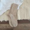 Meias de Pelúcia Cinza Femininas de Inverno Algodão Casual Elásticas Costura Dupla Listra Fina Meias de Cano Médio Outono Ins Tendência Versátil Meias Femininas