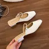 Sandálias Preguiçosas Estilo Francês de Salto Grosso, Sapatos Mule com Bico Fechado, Meia-Chinelo de Verão com Bico Quadrado para Uso Externo, Ultra-Macio