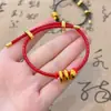Pulseira de Contas de Transferência de Cobra Banhada a Ouro para o Ano da Cobra do Zodíaco, Acessórios de Joias para Tecelagem com Fio Vermelho DIY