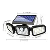 Luminária de Parede Solar com Sensor de Movimento Rotativo de Três Cabeças para Uso Doméstico e Externo, Luz Solar para Jardim com 208 LEDs