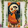 Cortina de Puerta para el Día de Muertos de Amazon Transfronteriza Colorida Calavera Flor Bandera Colgante Decorativa Mexicana del Día de Muertos