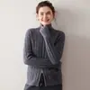 Abrigo de cachemira grueso de doble hebra de calibre 7, cuello semi-alto, cierre de cremallera, cárdigan de punto trenzado, para mujer, top de punto trenzado con cuello alto, suéter de lana
