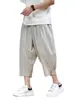 Nuevos pantalones deportivos de estilo chino a rayas retro de corte holgado, pantalones cropped rectos versátiles de estilo nacional para hombre, verano finos talla grande
