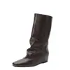 Botas femininas de moda retrô com bico quadrado, caimento solto, versáteis para outono e inverno, emagrecedoras, com 5cm de aumento interno de altura, botas curtas de cano médio