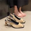 Zapatos Mary Jane de Cabeza Cuadrada Retro para Mujer Nueva Llegada Primavera y Verano 2025 Estilo Francés Elegantes Zapatos de Boca Baja Sandalias con Tira Trasera Abierta