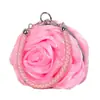 Bolsa de Flores de Rosa Estilo Japonés y Coreano Bolsa de Seda para Novia Cena de Boda Bolso de Mano Redondo Mini Lindo para Mujer Pequeña Cartera para Monedas