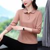 Playera de Manga Larga para Mujer 2023 Primavera y Otoño Nueva Llegada Madre de Mediana Edad Principios de Otoño Camiseta Base Holgada Top con Solapa en V Suéter para Mujer