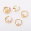 Conjunto de Anéis de Metal Geométrico Estilo Europeu e Americano Linha de Lava Irregular Liso Aberto Conjunto de Quatro