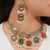 Nuevo collar y pendientes de diamantes con gemas a juego de colores de lujo retro transfronterizos, joyería de temperamento a juego de moda