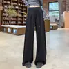 Pantalones de chándal grises de pierna ancha para mujer, Otoño 2026, Cintura alta, Caída, Pierna recta, Corte holgado, Estilo casual americano
