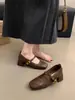 Zapatos de mujer retro de punta cuadrada, corte bajo, tacón grueso, nueva colección primavera/otoño, calzado de noche estilo francés, bailarinas Mary Jane de piel suave