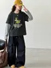 Top Falso de Dos Piezas para Niña Dulce 2026 Nuevo Moda Otoñal para Niñas Lindo Dibujo Animado Ajustado Conjunto de Camiseta de Manga Larga