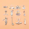 Set de 12 Colgantes y Accesorios de Pelota de Golf de Plata Antigua, 12 Estilos, 1 de Cada Uno, aproximadamente 17 g por Set