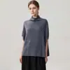Colete suéter feminino de tricô com gola alta e mangas morcego, estilo solto e quente, afina a silhueta, com estampa floral, para outono e inverno