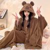 Pijama Manto com Capuz Fofo Feminino Terno de Veludo Pode Ser Usado Fora no Inverno Forrado com Fleece e Espessado Roupas Casuais Soltas para Casa Femininas
