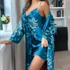 Camisola de Mujer para Todas las Estaciones Ropa de Casa Camisón con Lazo Conjunto de Dos Piezas Ropa Exterior Delgada Conjunto de Pijama de Longitud Media