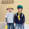 Camiseta de Manga Larga para Niños Algodón Puro Falso Dos Piezas Ropa de Otoño para Niños Holgada 2026 Nuevas Prendas Superiores para Bebés de Primavera y Otoño