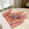 Brinco de Tarraxa Zircônia Quadrada Roxo Suave Charme Roxo Luxo Leve Versátil Moda Exquisito Único Fresco Doce