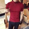 Suéter de manga curta para homens Four Seasons estilo coreano Slim-fit Camisa de base de gola meia alta branca Top masculino de meia manga