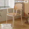 Silla de Plástico con Reposabrazos Silla de Comedor para el Hogar Silla de Mimbre con Respaldo Taburete Apilable para Exteriores Balcón Ocio Silla de Mimbre Transpirable