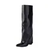 Comércio Exterior Transfronteiriço botas femininas bico fino panturrilha larga perna reta fivela de metal botas de cano médio plus size salto grosso botas para calça botas femininas
