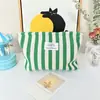 Bolso de Mano Minimalista Rayado para Maquillaje, Bolsa de Almacenamiento Simple de Lona de Gran Capacidad, Organizador Portátil de Artículos de Tocador