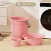Juego de Cubo de Agua para el Hogar, Lavabo, Cucharón de Agua, Cubo de Plástico Engrosado, Gran Capacidad, Uso Doméstico, Set de Tres Piezas para Baño en Dormitorio de Estudiantes