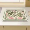 Alfombrilla Absorbente de Tierra de Diatomeas Estilo Pastoral con Diseño Floral para Encimera, Alfombrilla Resistente al Calor y Anti-quemaduras para Mesa de Platos, Alfombrilla Antideslizante Drenante para Cocina