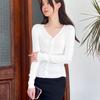Cárdigan de Lino Tencel Blanco de Primavera y Otoño Tops para Mujer Blusa de Verano Abrigo de Ropa Exterior Cintura Suéter Venta al por Mayor