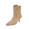 Estilo preguiçoso elegante deusa Fan Quan Couro 2022 outono e inverno novo salto agulha pontiagudo damasco vaca camurça botas de tornozelo mulheres